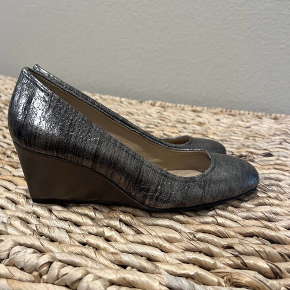 Antonio Melani Shoes Women 7.5 Silver Claire Leather High Heel Platform Wedge‎ - Picture 8 of 10